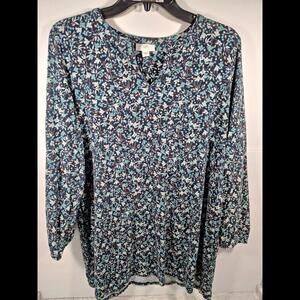 J. Jill Floral Tunic Long Shirt or Mini Dress Womens Medium Dark Long Sleeve M